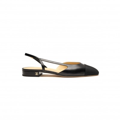 CHANEL SLINGBACKS GOATSKIN & GROSGRAIN BLACK G31319